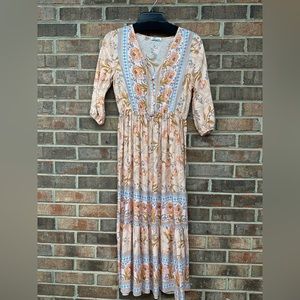Peach and floral maxi dress, 100% rayon